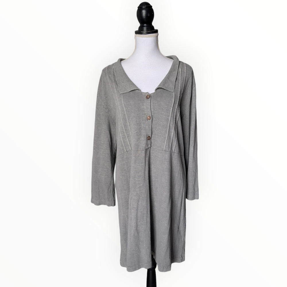 Earth Creations Gray Hemp Cotton Blend Long Sleeve Tunic Top Size XL Lagenlook